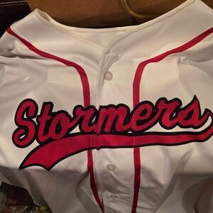 White and Red Stormers Baseball Jersey